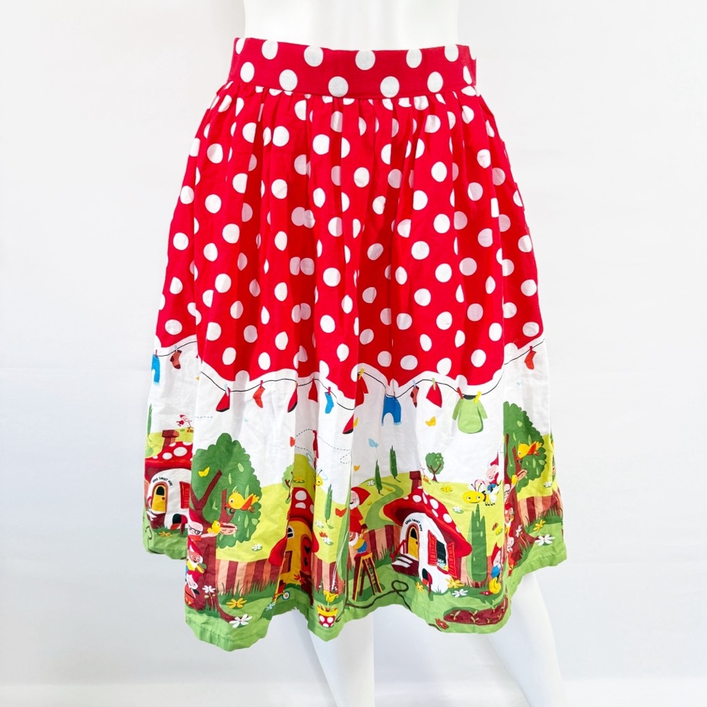 Hemet Retro Gnomes Print Pleated A-Line Skirt Size XS Casual Summer Colorful